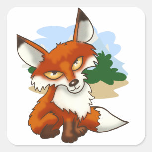 Beautiful Cartoon Red Fox Square Sticker