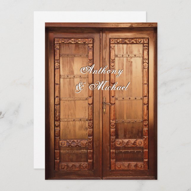 Beautiful Carved Wooden Door Wedding Invitation (Front/Back)