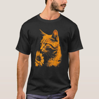 beautiful cat and sunflower portrait silhouette  o T-Shirt