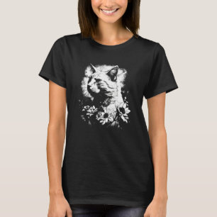beautiful cat and sunflower silhouette portrait  w T-Shirt