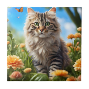 Beautiful cat beautiful garden ceramic tile