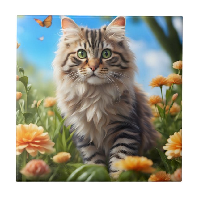 Beautiful cat beautiful garden ceramic tile (Front)