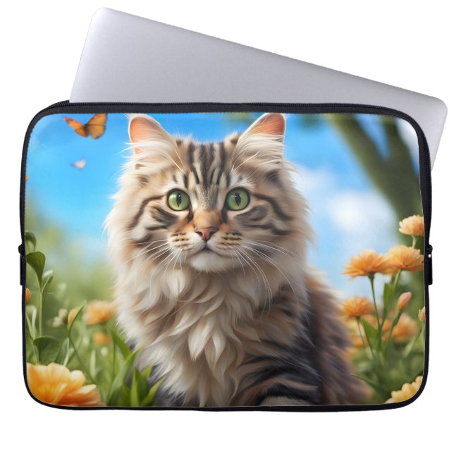 Beautiful cat beautiful garden laptop sleeve (Front)