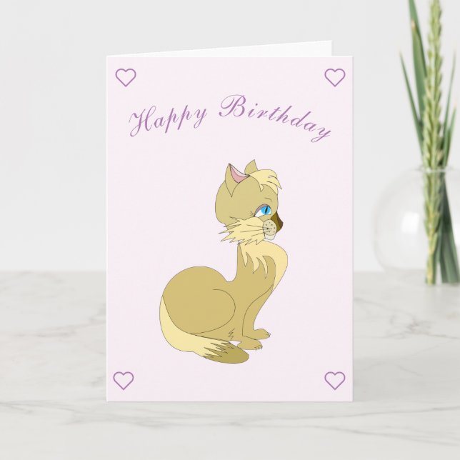 Beautiful Cat Birthday Card - Customisable (Front)