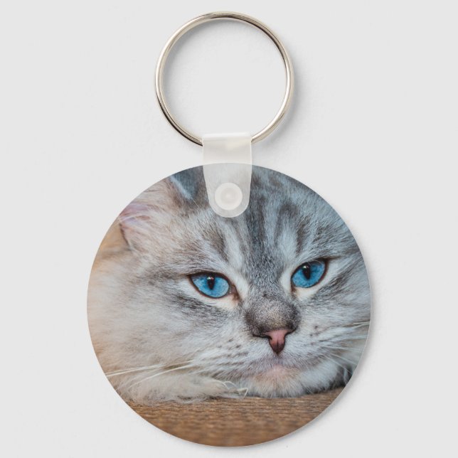 Beautiful cat blue eyes key ring (Front)