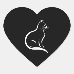 Beautiful cat drawing for animal lovers. heart sticker