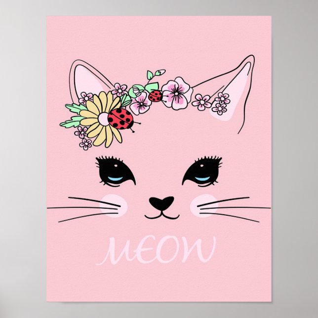 Beautiful Cat Face Meow, Kitty Lover Gift,Cute Cat Poster (Front)