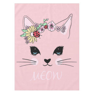 Beautiful Cat Face Meow Pink Cute Kitten Funny Cat Tablecloth