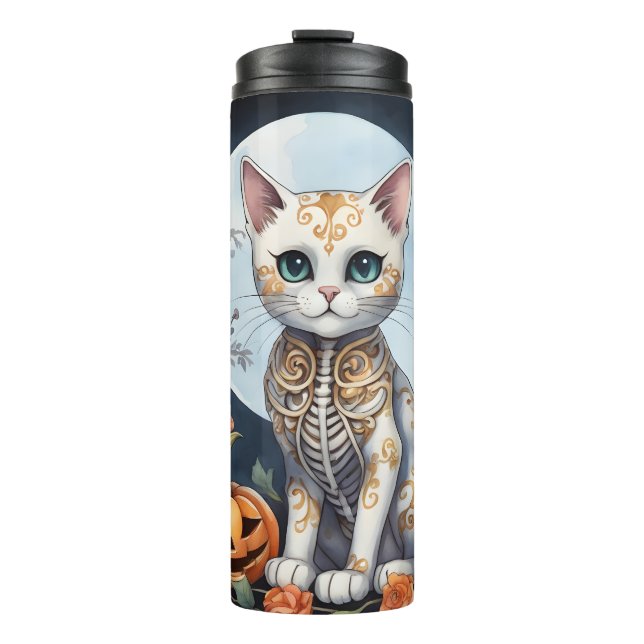 Beautiful Cat Halloween Floral Moon - Whimsical Fe Thermal Tumbler (Front)
