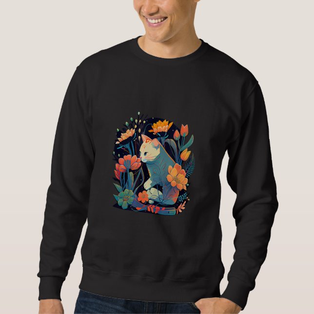 Beautiful Cat Kitten in a Flower Garden Frame Moth Sweatshirt (Front)