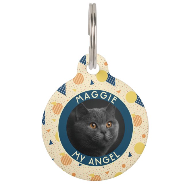 Beautiful Cat Lover Present Memphis Pattern Pet Tag (Front)