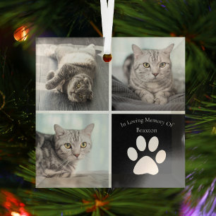 Beautiful Cat Memorial Custom Pet Photo Christmas Glass Tree Decoration