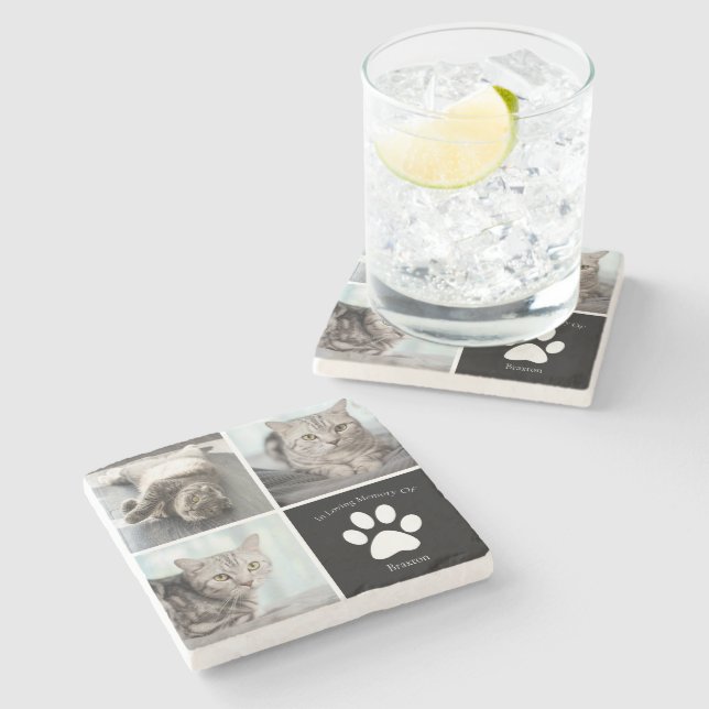 Beautiful Cat Memorial Custom Pet Photo Keepsake Stone Coaster (Side)