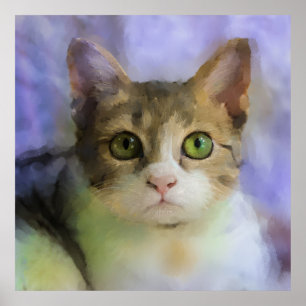 Beautiful Cat Oil Painting Poster