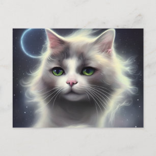 Beautiful Cat Portrait with Flowers in Curly Pa Postcard