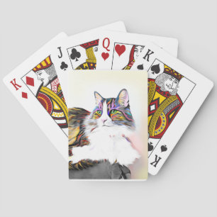 Beautiful cat rainbow fur hand painted photo playing cards