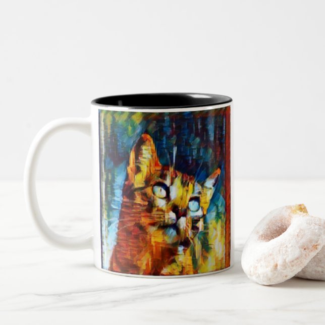 Beautiful Cat Two-Tone Coffee Mug (With Donut)