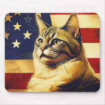 Beautiful Cat With American Flag Background