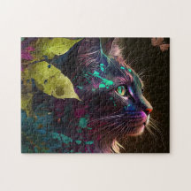 Beautiful cat  with foliage - AI art