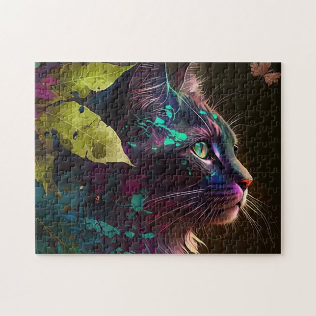 Beautiful cat  with foliage - AI art Jigsaw Puzzle (Horizontal)