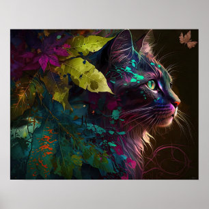 Beautiful cat with foliage - AI art Poster