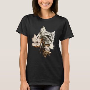 Beautiful Cat With Magnolias Flowers Women Floral T-Shirt