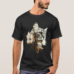 Beautiful Cat With Magnolias Flowers Women Floral T-Shirt