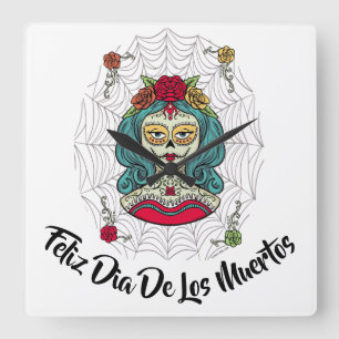 Beautiful Catrina Feliz Día de Muertos Square Wall Clock