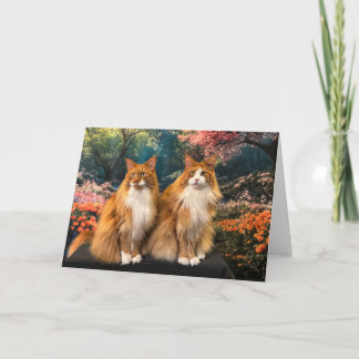 Beautiful Cats in Colourful Spring Garden Card