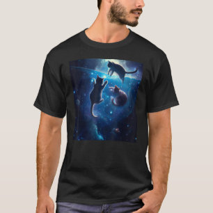 Beautiful Cats Playing in Outer Space Cat art cute T-Shirt