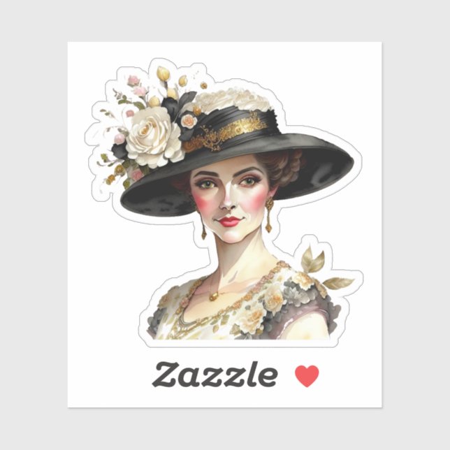 Beautiful Caucasian Woman in Vintage Flowered Hat  (Sheet)