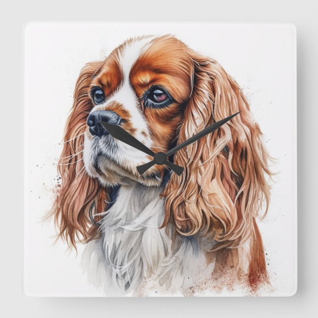 BEAUTIFUL CAVALIER KING CHARLES SPANIEL DOG SQUARE WALL CLOCK (Front)
