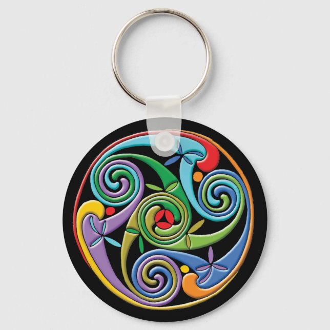 Beautiful Celtic Mandala with Colourful Swirls Key Ring (Front)