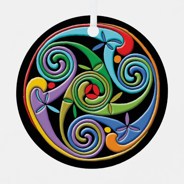 Beautiful Celtic Mandala with Colourful Swirls Metal Tree Decoration (Front)