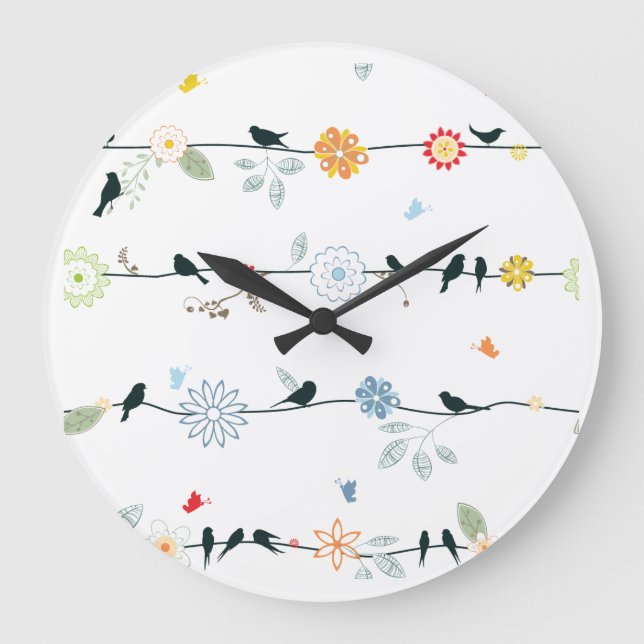 Beautiful Ceramic & Wood Birds & Flowers Tray Large Clock (Front)