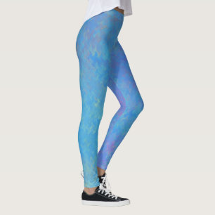 Beautiful Cerulean Blue Marbling Pattern Leggings