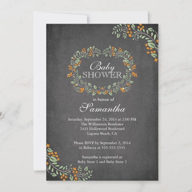 Beautiful Chalkboard Floral Frame Baby Shower Invitation (Front)