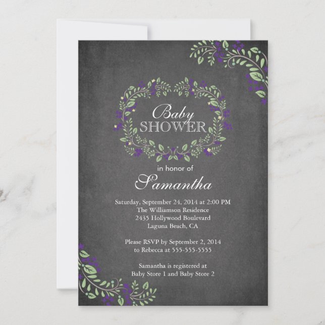 Beautiful Chalkboard Floral Frame Baby Shower Invitation (Front)