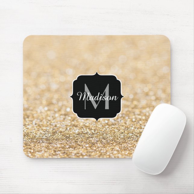 Beautiful champagne gold glitter sparkles Monogram Mouse Pad (With Mouse)