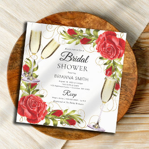 Beautiful Champagne Red Roses Bridal Shower Invitation