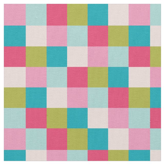 Beautiful check pattern, pink, green, turquoise fabric (Close Up)