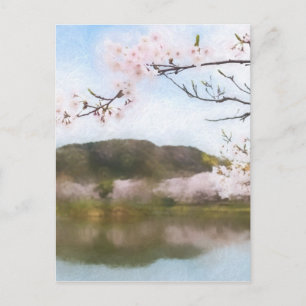Beautiful cherry blossom and pond postcard