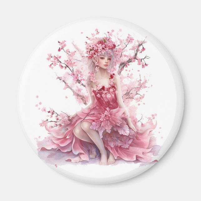 Beautiful Cherry Blossom Fairy/Fae/faerie Princess Magnet (Front)
