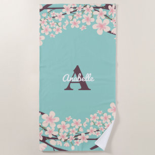 Beautiful Cherry Blossoms Monogrammed Beach Towel