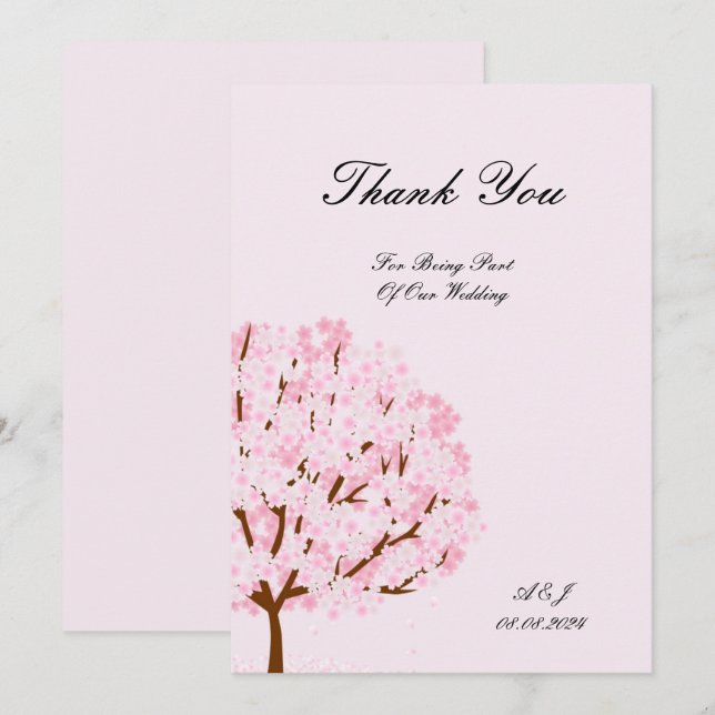 beautiful cherry blossoms thank you card wedding (Front/Back)