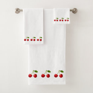 Beautiful Cherry Fruits on White Bath Towel Set