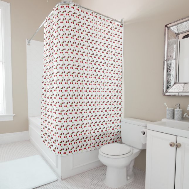 Beautiful Cherry Fruits on White Shower Curtain (In Situ)