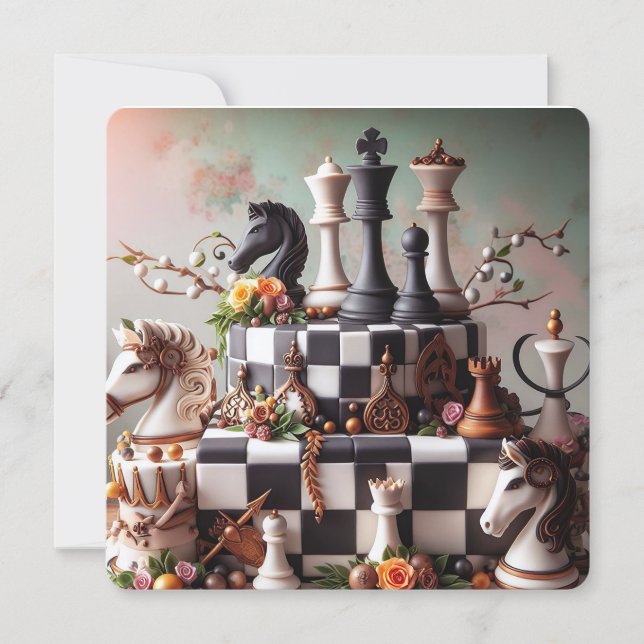 BEAUTIFUL CHESS THEMED BIRTHDAY CAKE CARD (Front)