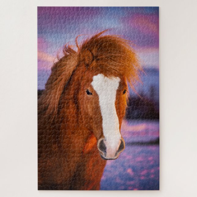 Beautiful Chestnut Icelandic Horse At Sunset Jigsaw Puzzle (Vertical)