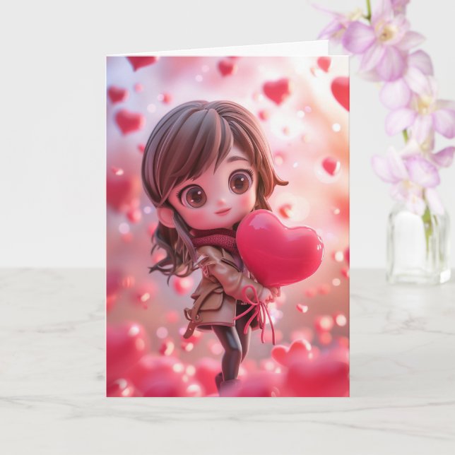 Beautiful Chibi Wife Holding a Heart Card (Orchid)